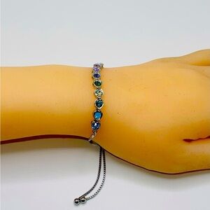 Genuine White Gold Vermeil Swarovski Crystal Bolo Bracelet, Gift for her